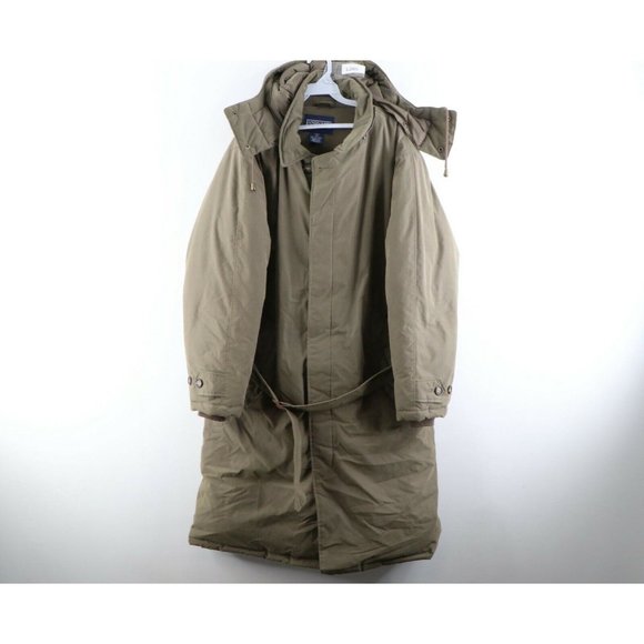 Vintage Lands End Belted Hooded Goose Down Puffer Parka Jacket Olive